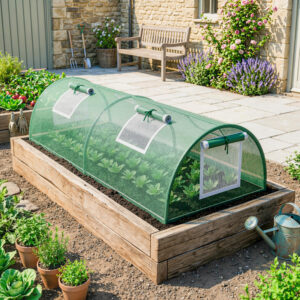 Mini Tunnelgewächshaus Foliengewächshaus mit Mesh Fenster UV-beständig PE Folie grün 200x80x45cm ideal für Gartenpflanzen