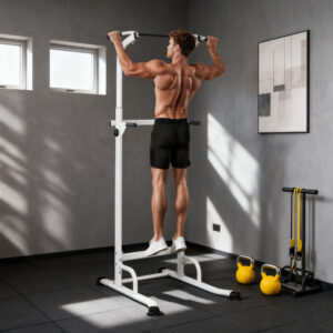 Power Tower, højdejusterbar 176,5-227 cm, multifunktionel dipstation med stålramme, 120 kg lasteevne