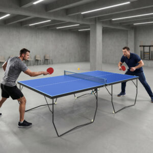 Tischtennisplatte, Klappbar Tischtennistsich mit Netz, Rollen, 2 Tischtennisschlägern und 3 Bällen, Stahl, Blau, 274 x 152,5 x 76 cm