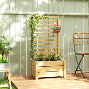 Højbed med espalier, træpotte med espalier, drænhul, fiberdug, 60 x 39 x 120 cm, naturtræ