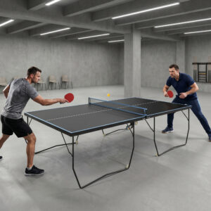 Tischtennisplatte Outdoor, Klappbar Tischtennistsich mit Netz, Rollen, 2 Tischtennisschlägern und 3 Bällen, Stahl, Schwarz, 274 x 152,5 x 76 cm