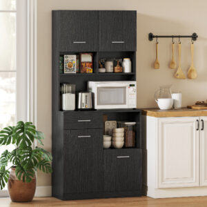Køkkenskab, buffet med skuffe, softclose-døre, 80 x 35 x 180 cm, sort