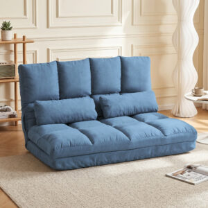 2-i-1 foldbar gulvsofa, 102L x 73B x 60H cm, med 3-vejs justerbar ryglæn, sædehynde, fløjl, stål, blå | Aos
