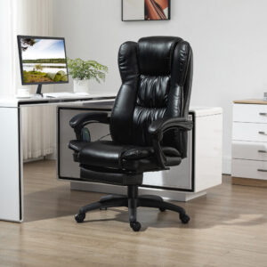 Kontorstol Skrivebordsstol med fodstøtte, nakkestøtte, vibration, massagefunktion, højdejusterbar, sort, 68,5 x 68,5 x 119-127 cm