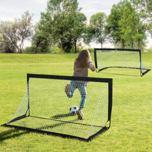 Fodboldmålsæt, sæt med 2, foldbare minimål lavet af stål og tetrolon, sort, 186 x 90 x 89 cm til have og legeplads