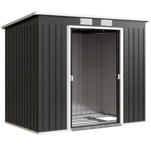 Haveskur med ventilationsvinduer, skydedøre, galvaniseret stål, 213 x 130 x 172 cm, mørkegrå