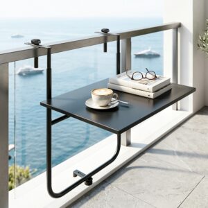 Balkonbord, til gelændere 6-15 cm tykt, justerbart, foldbart, rustfri metal, 62x60x85,5 cm, sort