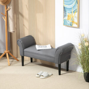 Sengebænk, Polstret Bænk, Siddebænk, Entrebænk til Soveværelse, Belastningsevne op til 130 kg, Kanvasstof, Mørkegrå, 102 x 36 x 51 cm