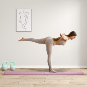 236 cm foldbar balancebom, bærbar gymnastikbom, skridsikker balancebom, gymnastik- og balancebom op til 80 kg, til børn fra 3 år, indendørs og udendørs, lyserød
