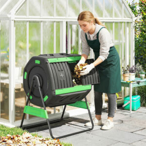Kompostbeholder, 200L dobbeltkammerkomposter med justerbare ventilationsåbninger, BPA-fri, grøn