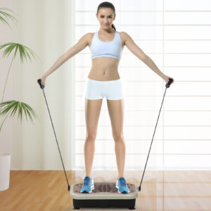 Vibrationsplade vibrationstræner vibrationsapparat fitnesstræner LED-display USB-højttaler træningsbånd fjernbetjening