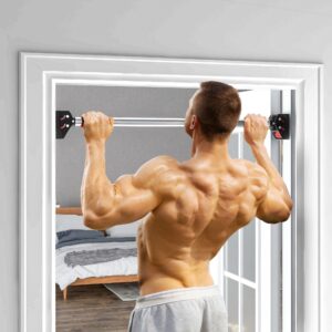 Pull-up bar til dørkarme, justerbar, ingen boring nødvendig, stål, op til 200 kg, 75-92 x 10 x 7 cm, sort/rød