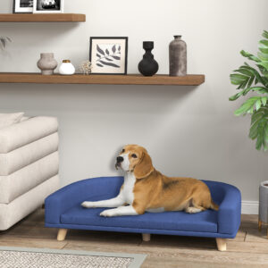 Hundeseng, hundesofa, kæledyrssofa, eukalyptustræ, 98 x 67 x 25 cm, blå
