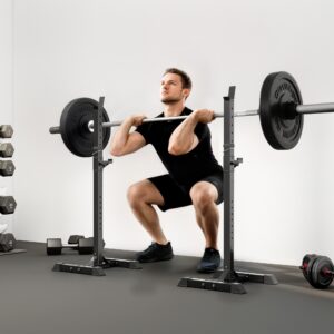 Vægtstangstativ, sæt med 2, lasteevne op til 150 kg, højdejusterbar, stål, hvid+sort, 52 x 48 x 160 cm