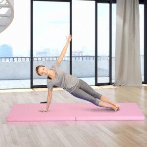 Sammenklappelig træningsmåtte med håndtag til yoga, MMA, fitness, pilates, syntetisk betræk, 180 x 60 x 5 cm, pink