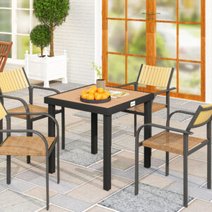 Havebord, plastik, 78 x 78 x 74 cm, vejrbestandig, aluminiumsstel; buffetbord, campingbord til 4 personer, balkonbord, havebord, udendørs spisebord til haven, terrasse, altan, sort