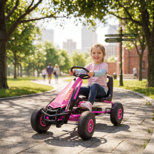 Pedal Gokart til Børn, Højdejusterbart Sæde, EVA Hjul, Bremse, Kobling, 3-8 År, Pink