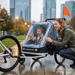 Cykeltrailer til børn, 2-personers, 2-i-1 foldbar børnecykeltrailer med justerbart sæde og stropper, blå