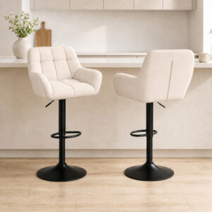Barstole Sæt med 2 Retro Design Højdejusterbar Kunstlæder Hørlook Creme + Sort