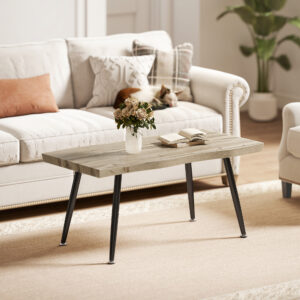 Sofabord/sidebord med stålben, 4 cm tyk bordplade, stuebord, 100 x 50 x 45 cm, eg og sort