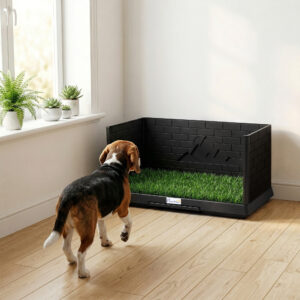 Hundetoilet 75 x 51 cm, hundetoilet med kunstgræs, hvalpetoilet med høje vægge, udtræksbakke, dræning, sort