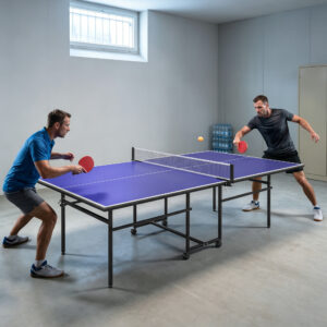Bordtennisbord, kvartfoldeligt bordtennisbord med hjul, bordtennisspilsæt med 2 bordtennisbats, 3 bolde, udendørs indendørs stål, blå, 274 x 152,5 x 75,5 cm