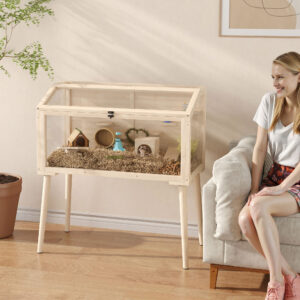 Hamsterbur, dværghamsterbur, smådyrsbur med tilbehør, vandflaske, 110 x 52 x 101 cm, træ, plastik