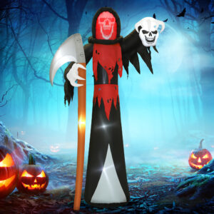 Halloween-dekoration 3,7 m kæmpe Grim Reaper med LED-belysning lysende luftfigur til udendørs brug