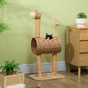 Kradsetræ 101 cm kattetårn i girafdesign, med hule, legebold og jutestolper til mellemstore katte op til 5 kg