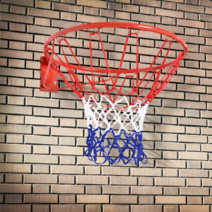 Basketballkurv med net, 46 cm, stålrør og nylon, rød, blå, hvid, ideel til have og fritid