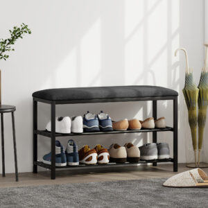 Skobænk med sæde, Bænk med opbevaringsplads, Skohylde med 2 åbne rum, Bænk 81 x 31 x 50 cm Sort