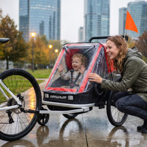 Cykeltrailer til børn, 2-personers, 2-i-1 foldbar børnecykeltrailer med justerbart sæde og stropper, rød