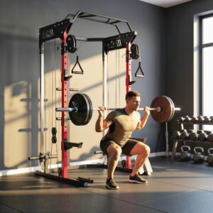 Power Cage Smith-maskine, Power Rack med justerbart kabeltræksystem, multifunktionel op til 300 kg