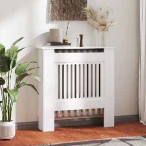 Radiatordæksel med vandrette lameller, hvid radiatordæksel, radiatordekoration til stue, soveværelse, 78 x 19 x 81 cm