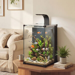 Komplet akvariesæt 36L nanoakvarium med LED-belysning, filtersystem, pumpe, cirkulation, 30 x 30 x 45,5 cm, sort