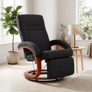 Lænestol med hældefunktion, TV-lænestol med høj ryglæn, ergonomiske armlæn, fodstøtte, træstel, linnedlook