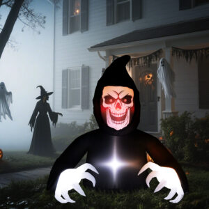 Oppustelig Halloween-dekoration fra , Grim Reaper, LED-lys, blæser, kabel