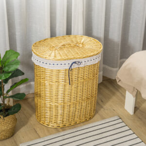 Vasketøjskurv i flet med låg 100L 51x38x57cm Naturlig vasketøjskasse til soveværelse og badeværelse