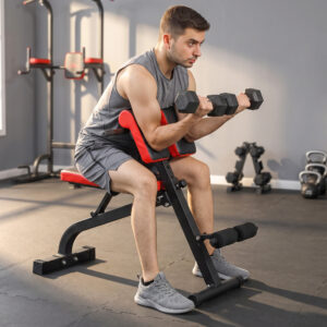 Vægtbænk, alsidig fitnessbænk, justerbar, foldbart design, til biceps curls, vægtstang, stål, op til 120 kg, 103 x 65 x 67-98 cm, sort