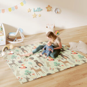 Babylegemåtte 196 x 176 x 1,5 cm foldbar dobbeltsidet kravlemåtte flerfarvet