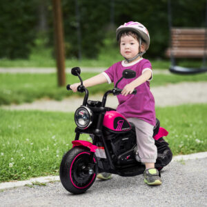 El-motorcykel til børn med aftagelige støttehjul, børnemotorcykel til 1,5-3 år, elbil i pink