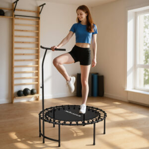 Rebounder-trampolin, 5-niveau justerbart håndtag, træningstrampolin, sort