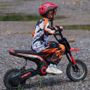 Elmotorcykel til børn med 24V 350W motor, 8-16 km/t hastighedstilstand, 12-tommer pneumatiske dæk, Elmotorcykel med musikforlygte, Motocross til børn 8-12 år rød