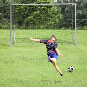 Fodboldmål med PE-net, Fodboldmål til børn og voksne, 300 x 120 x 200 cm, Stål, PE, til haven, Fodboldtræning, Grå