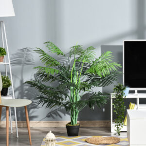 Kunstig palme, 125 cm høj, kunstig plante med 18 palmeblade i en potte til stue eller altan