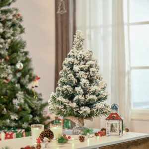 Mini kunstigt juletræ 60 cm kunstigt grantræ med sne, 67 spidser cementbase til indendørs kontor