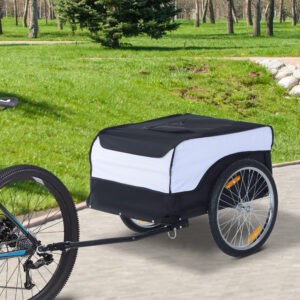 Cykeltrailer, lasttrailer, maksimal lasteevne 40 kg, transporttrailer, trækvogn, lastcykeltrailer, hvid og sort, stål, Oxford, 140 x 77 x 65 cm