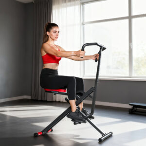 Træningsmaskine, justerbar, metalrør, pedaler, foldbar, rød