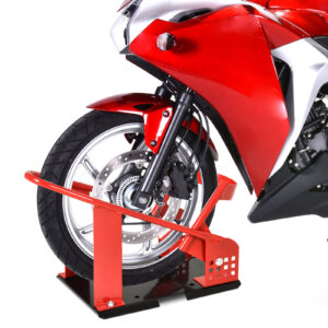 Motorcykelstativ til 80-155 mm forhjul, justerbar motorcykelvippe med 12 justerbare forborede huller op til 450 kg
