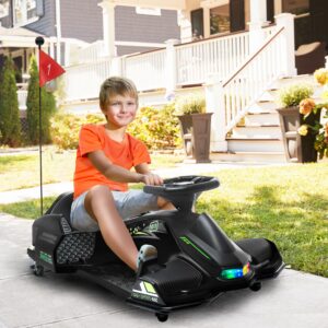 Elektrisk Gokart til Børn 12 V 3-8 km/t Driftkart med Drifttilstand, Langsom Start, Gokart med Lys, Musik, Sikkerhedssele, Børnekøretøj til 8-12-årige, Sort